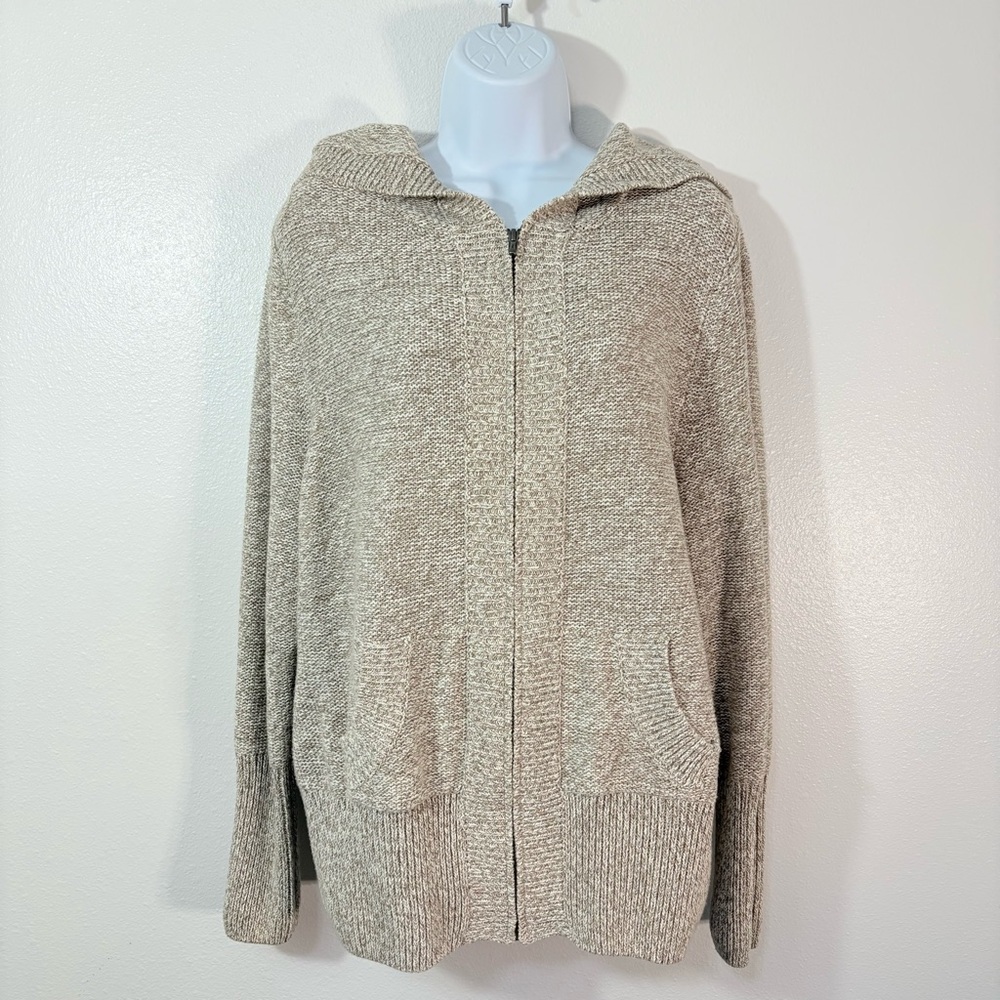Cabela's Beige Cotton Knit Full Zip Hooded Sweater Jacket SzM Neutral Capsule